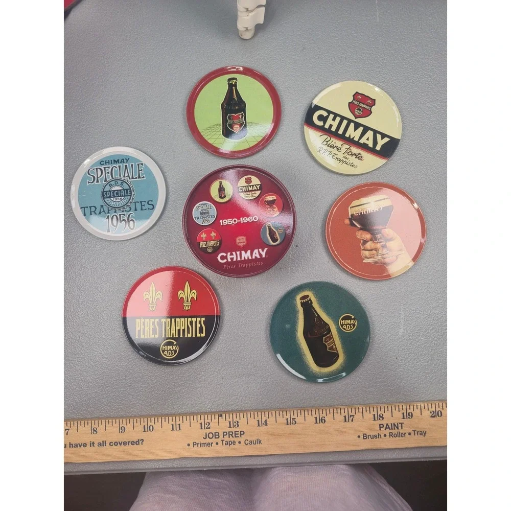 Chimay Peres Trappistes Beer Coaster Set with Tin Vintage 1950-1960 Ads 6pc Cork